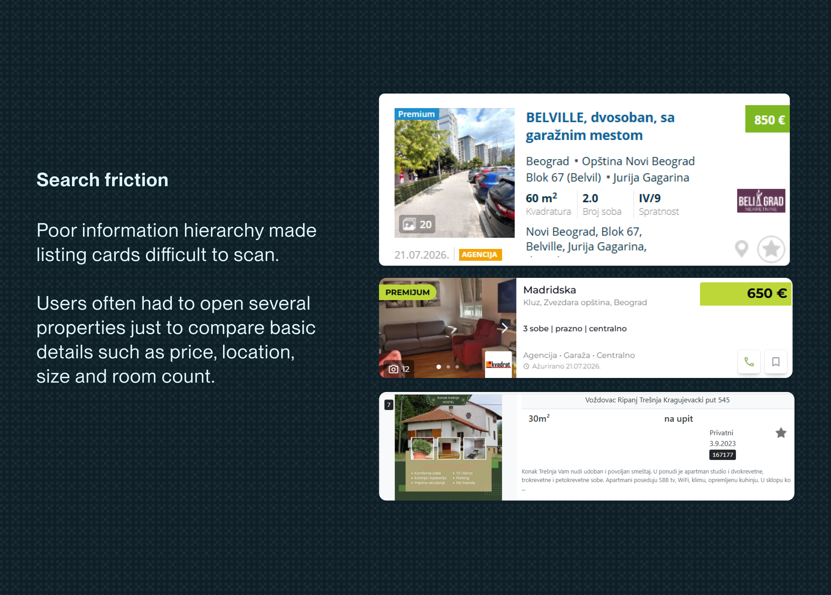 Friction points in the rental search flow