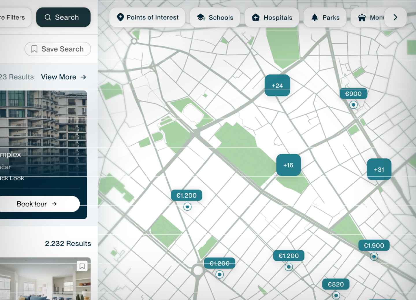 Map view with nearby listings