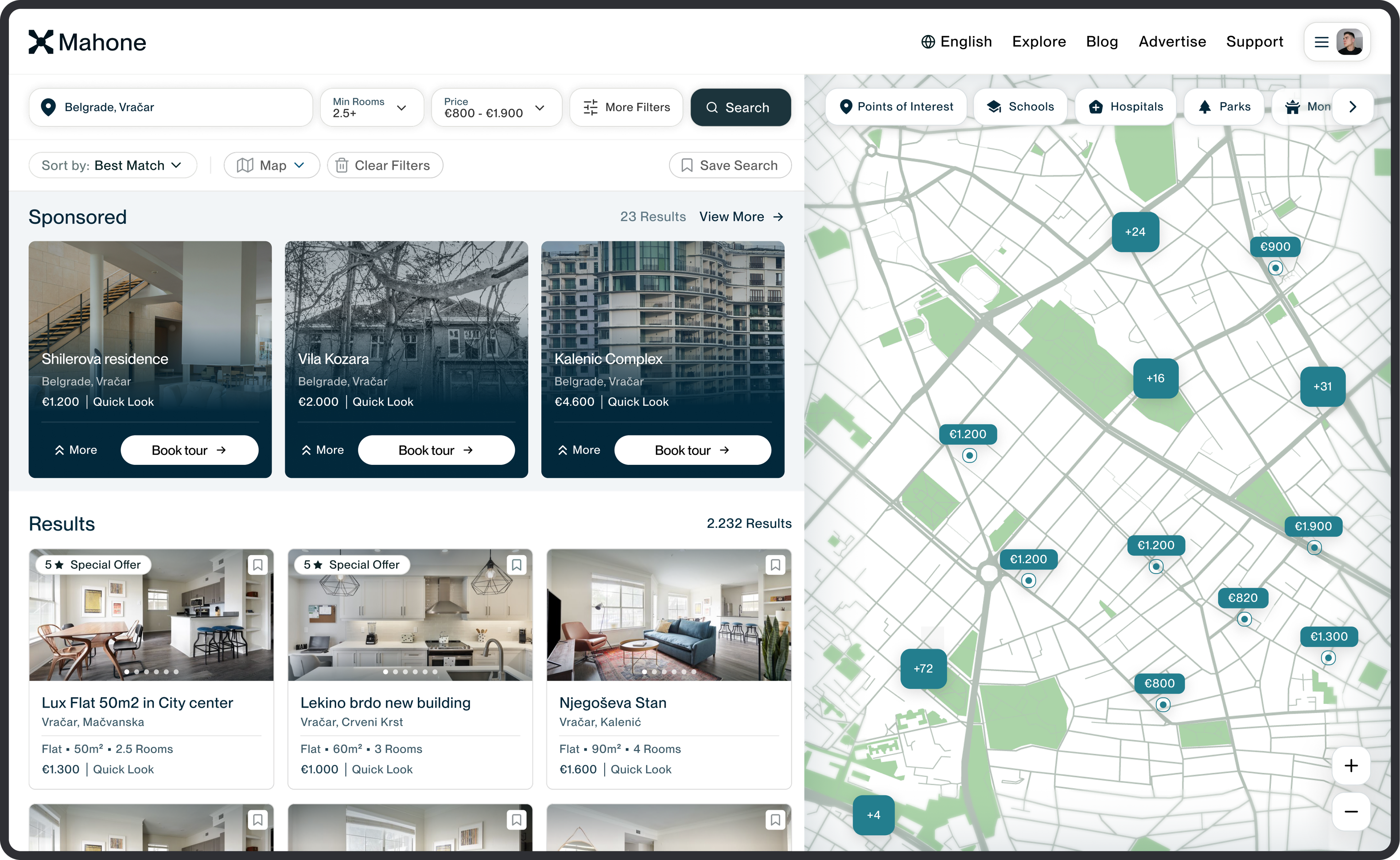Mahone rental marketplace screens