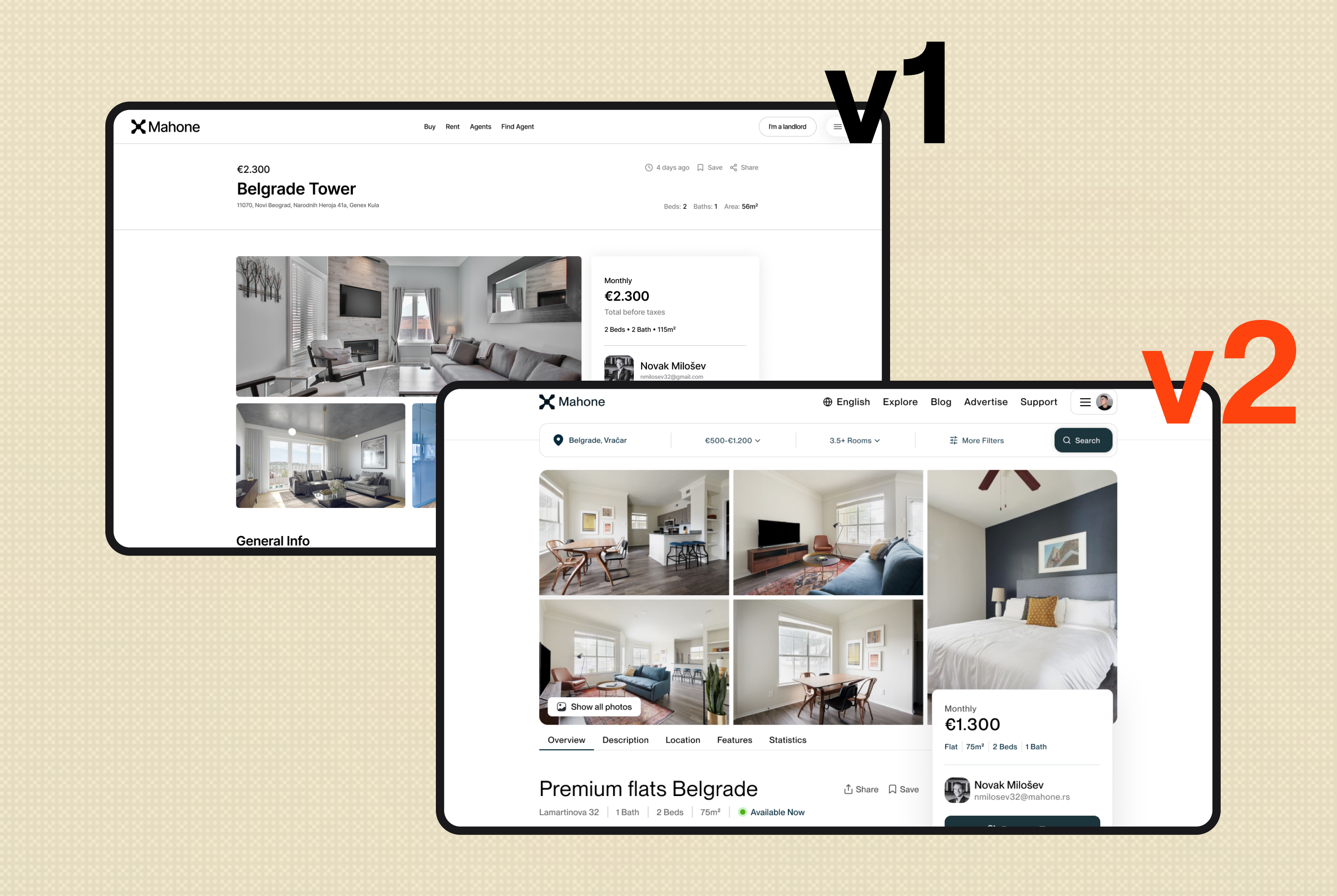 First and second iteration of the listing page