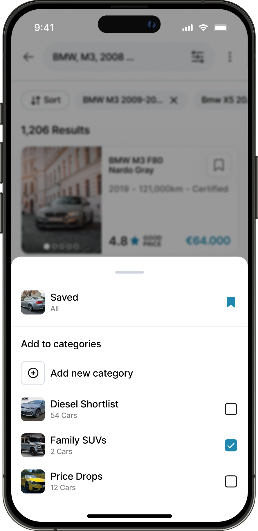Adding a car to saved