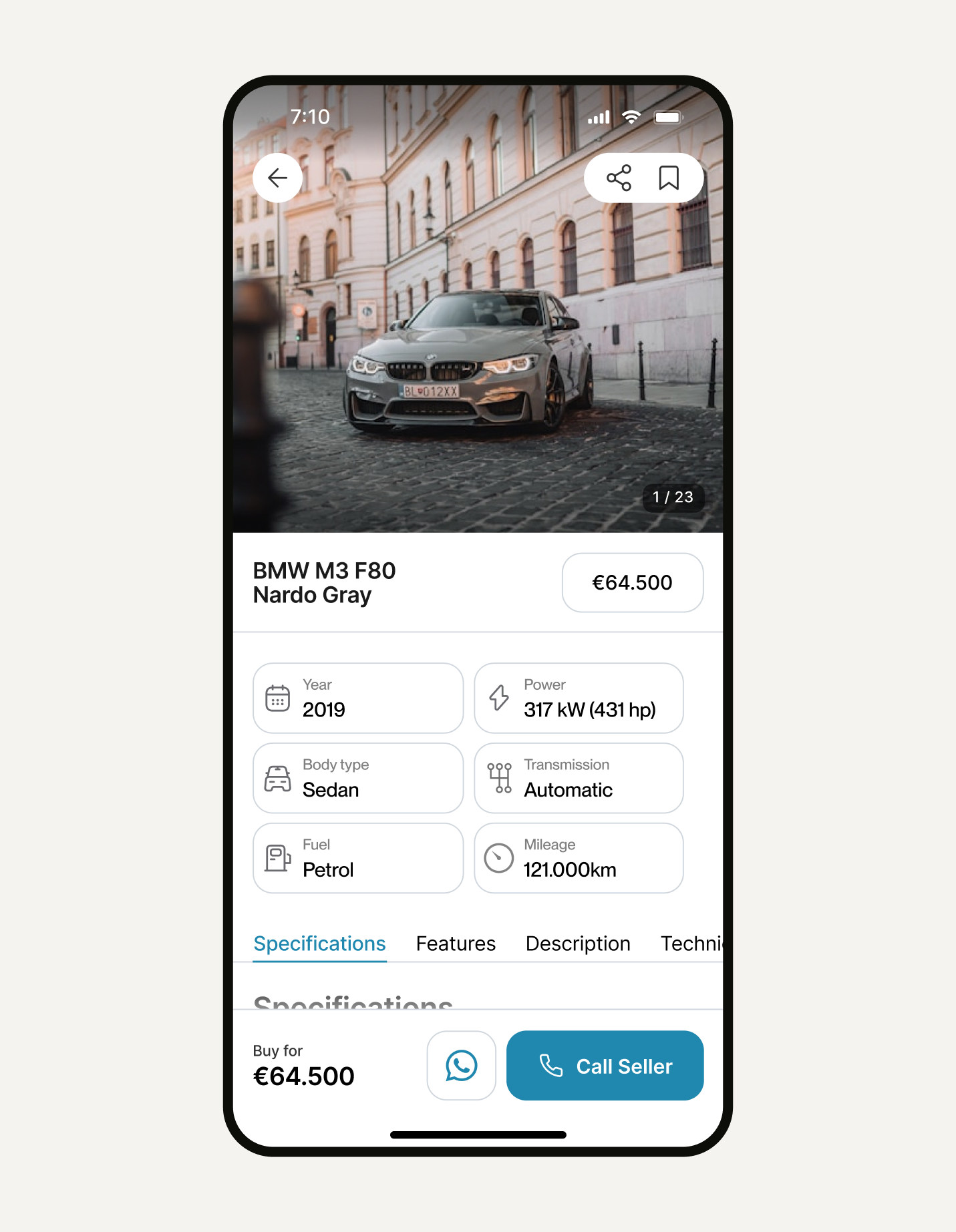 Car details with key specs
