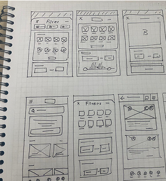 Early paper sketches of the redesigned screens